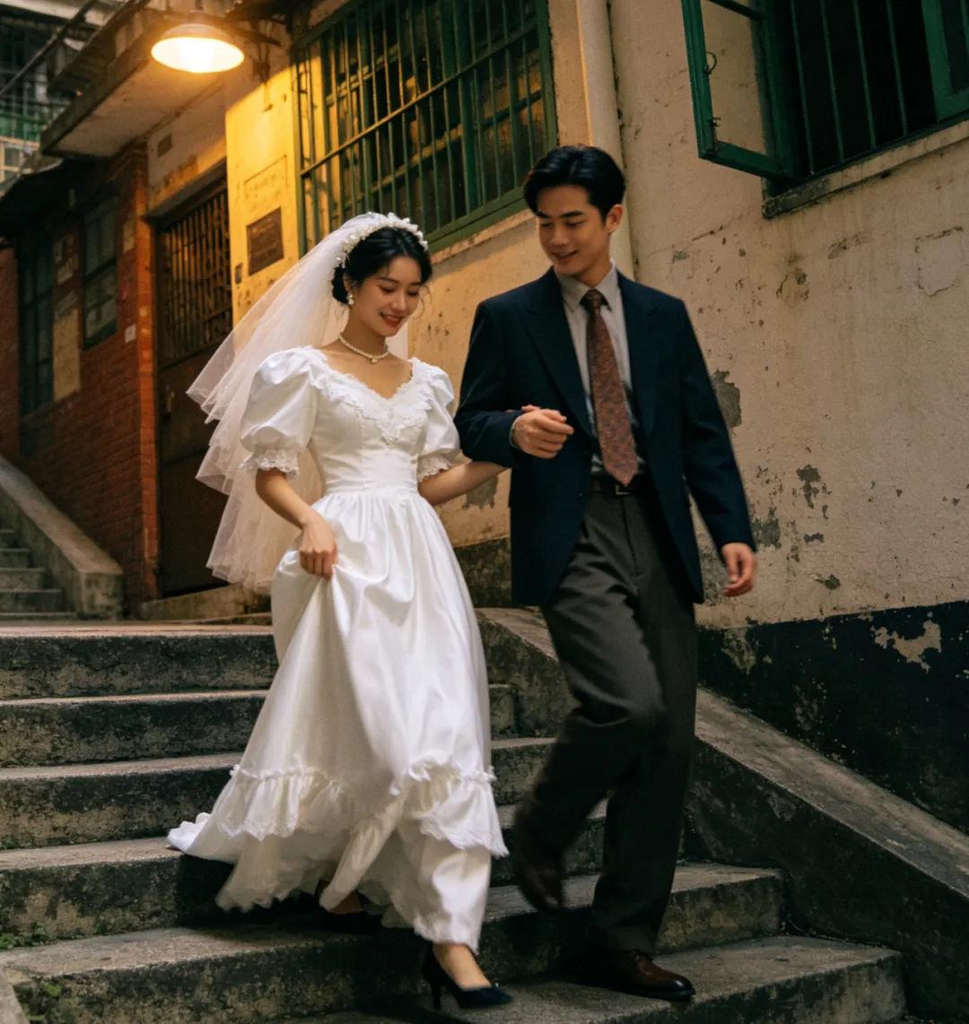 AI生成的“港风”婚纱照